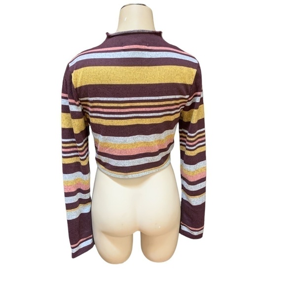 Almost Famous Purple Striped Fleece Long Sleeve Crop Top - Picture 3 of 10